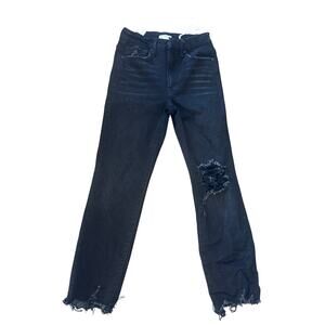 Good American Slim Straight Jeggings Distressed Black Size 4